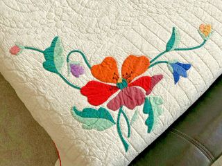 Vintage c1900 Flower Applique Quilt,  Cotton - 88x75 -. 3