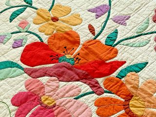 Vintage c1900 Flower Applique Quilt,  Cotton - 88x75 -. 6