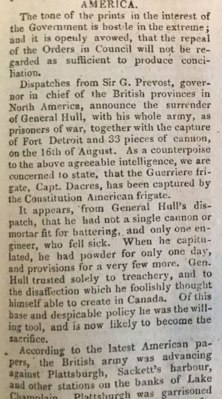 1812 War Of 1812 Newspaper Uss Constitution Def Hms Guerriere Detroit Captured