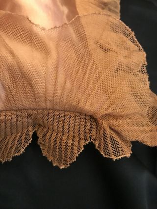 FAB Antique Brussels Lace On Dust Peach Silk Boudoir Cushion w Ribbons,  Ruffles 11