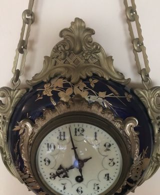 Antigue French Limoges Eugene Farcot Porcelain Gilded Ormolu Cartel Wall Clock 4