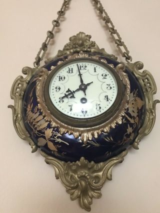 Antigue French Limoges Eugene Farcot Porcelain Gilded Ormolu Cartel Wall Clock 5