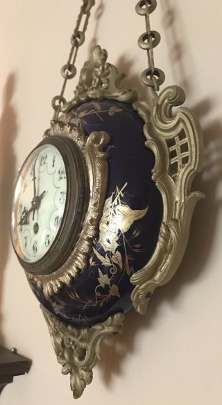Antigue French Limoges Eugene Farcot Porcelain Gilded Ormolu Cartel Wall Clock 6