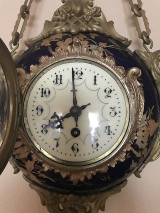Antigue French Limoges Eugene Farcot Porcelain Gilded Ormolu Cartel Wall Clock 8