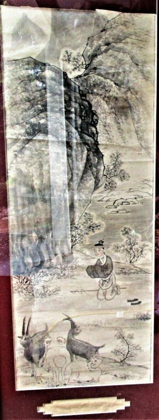 Scarce Chinese Christian Scroll Painting Moses W Chinese Features Burning Bush