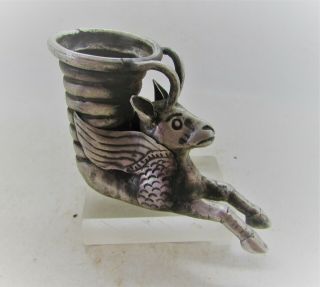 Circa 4th Century Bc Ancient Persian Silver Rhyton With Winged Beast Head Rare