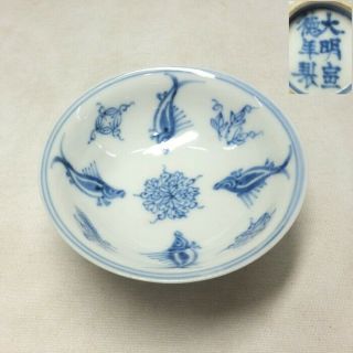 G694: Chinese Cup Of Porcelain With Appropriate Fish Painting And Signature