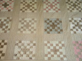 Antique c1800s Nine Patch Quilt Signed 1800s Prints - Hand Quilted 74 by 58 inches 2