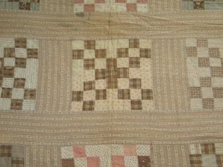 Antique c1800s Nine Patch Quilt Signed 1800s Prints - Hand Quilted 74 by 58 inches 4