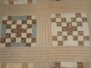 Antique c1800s Nine Patch Quilt Signed 1800s Prints - Hand Quilted 74 by 58 inches 5