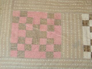 Antique c1800s Nine Patch Quilt Signed 1800s Prints - Hand Quilted 74 by 58 inches 6