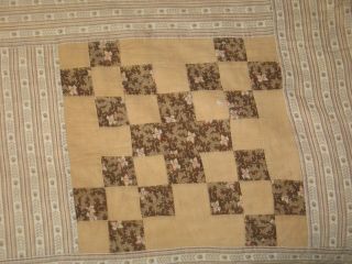 Antique c1800s Nine Patch Quilt Signed 1800s Prints - Hand Quilted 74 by 58 inches 7