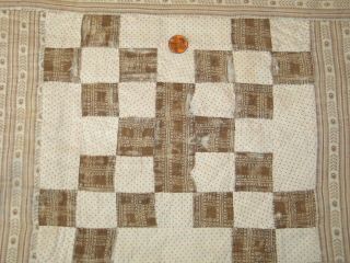 Antique c1800s Nine Patch Quilt Signed 1800s Prints - Hand Quilted 74 by 58 inches 9
