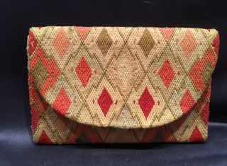 18th Century Hand Embroidered Flame Stitch Purse 6 " X 4 " Provenance All