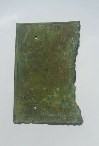 Scarce Circa 100 - 400 Ad Roman Era Military Legionary Bronze Diploma Fragment