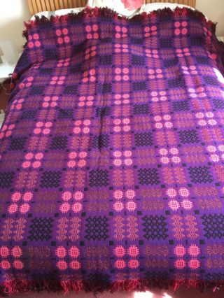 Vintage Derw Reversible Welsh Tapestry Wool Blanket/throw/quilt