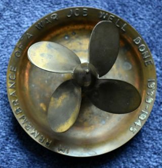 Figural & Mechanical Brass Ash Tray Commemorating Wwii