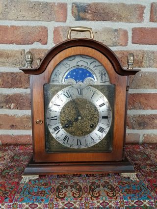 Vintage German Table Clock With Moon Phase Calendar And Double Bell,  (1977)