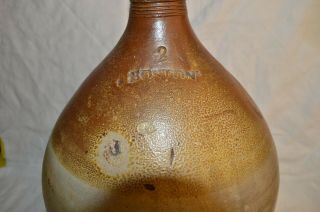 ANTIQUE FRED CARPENTER 2 GALLON GAL OVOID STONEWARE CROCK JUG BOSTON MASS RED 3