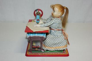 Vintage Nomura TN Japan Tin Battery Op Dolly Seamstress Dressmaker w/OB EX L@@K 3
