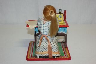 Vintage Nomura TN Japan Tin Battery Op Dolly Seamstress Dressmaker w/OB EX L@@K 4