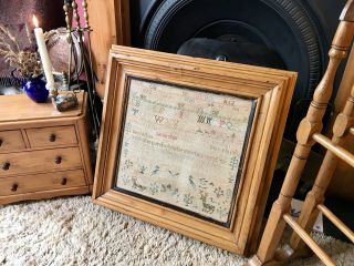 Fabulous Antique Vintage Victorian Sampler in Pine Frame 2