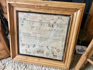 Fabulous Antique Vintage Victorian Sampler in Pine Frame 4