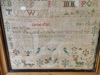 Fabulous Antique Vintage Victorian Sampler in Pine Frame 5