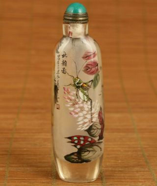 Unique Natural Cryastl Hand Painting Mantis Statue Snuff Bottle Collectable Gift
