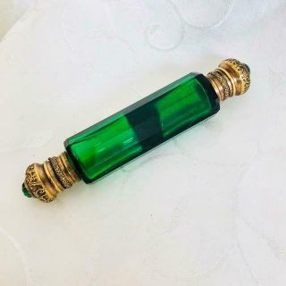 Large Emerald Green Double Ended Perfume Scent Bottle With Jewelled Lids C1880
