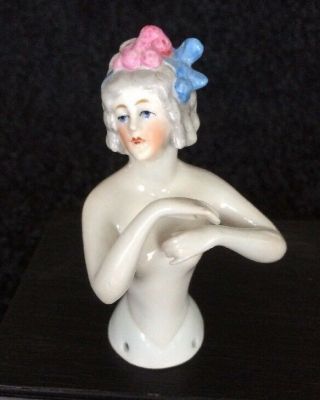 Antique Porcelain Half Doll Nude Germany Schneider & Cie C.  1879 Pin Cushion