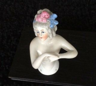 Antique Porcelain Half Doll Nude Germany Schneider & Cie c.  1879 pin cushion 2