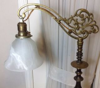 Antique Hubley 391A Art Bridge Brass Table Lamp w/Frosted Glass Shade 3