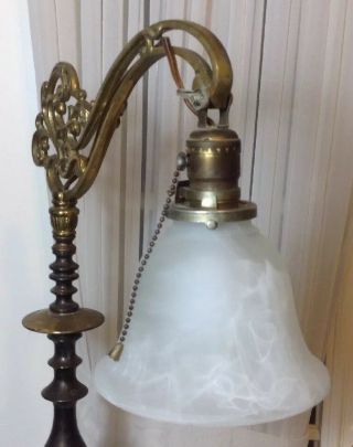 Antique Hubley 391A Art Bridge Brass Table Lamp w/Frosted Glass Shade 4
