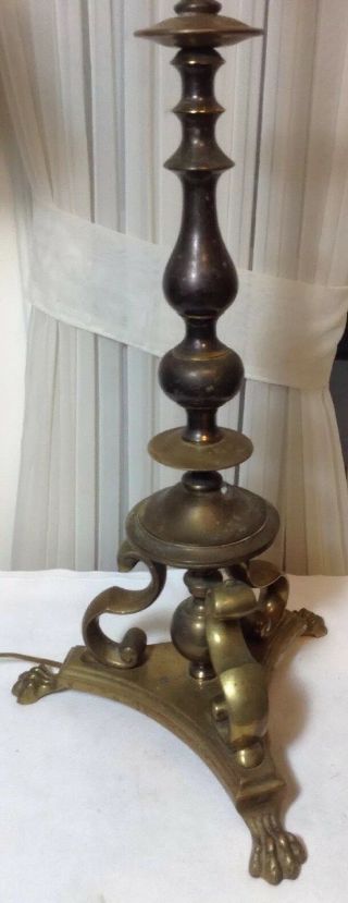 Antique Hubley 391A Art Bridge Brass Table Lamp w/Frosted Glass Shade 5