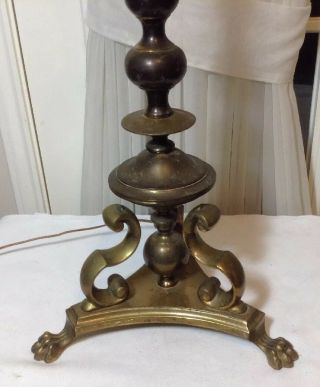 Antique Hubley 391A Art Bridge Brass Table Lamp w/Frosted Glass Shade 6