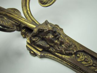 Antique Brass Horned Devils Head Double Light Sconce Wonderfully Detailed Torch