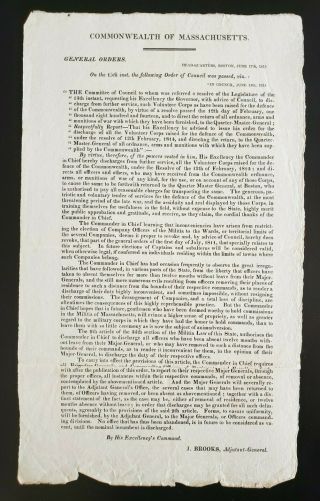 War Of 1812 Broadside General Order Regulating Militia Volunteer Corps Disbanded