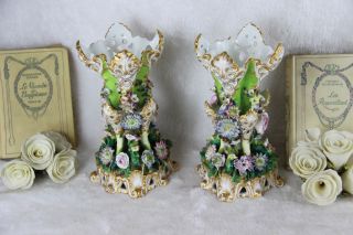 PAIR JACOB PETIT Porcelain Vases relief floral decor 19thc marked 10