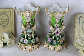 Pair Jacob Petit Porcelain Vases Relief Floral Decor 19thc Marked