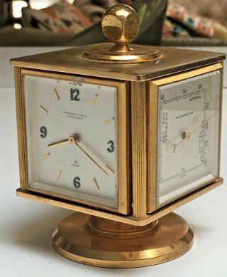 Vintage Swiss 15 Jewel Brass Lever Escapement Clock/thermometer/barometer/hygrom