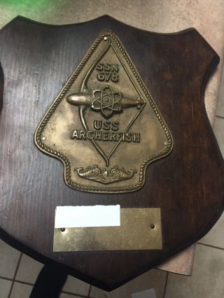 Uss Archerfish Ssn 678 Brass Sign/plaque Dated Dec 1972 - Sept 1977