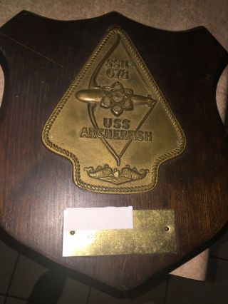 USS Archerfish SSN 678 Brass Sign/plaque Dated Dec 1972 - sept 1977 2