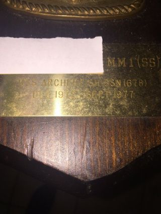 USS Archerfish SSN 678 Brass Sign/plaque Dated Dec 1972 - sept 1977 3