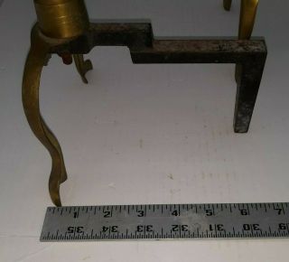 VINTAGE BRASS FIREPLACE ANDIRONS With Cast Iron Support Legs 7