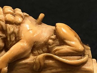 antique napoleonic war trench art hand carved bone Dead Lion Lucerne Sculpture 9