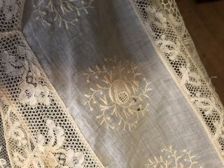 Vintage Antique French Mixed Net LACE & Embroidery BED COVER SPREAD Flowers 4