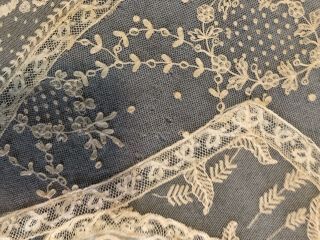 Vintage Antique French Mixed Net LACE & Embroidery BED COVER SPREAD Flowers 5
