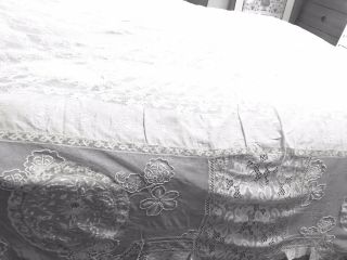 Vintage Antique French Mixed Net LACE & Embroidery BED COVER SPREAD Flowers 8