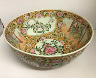 Large 20th Century Chinese Canton Famille Rose Punch Bowl 14.  4” (36cm) Diameter